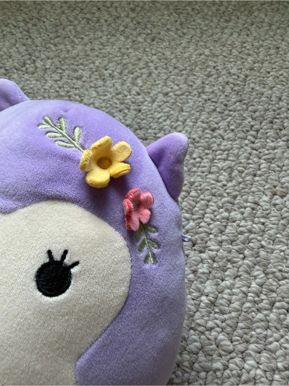 Official Squishmallows Holly the Purple Owl With Flower Pin